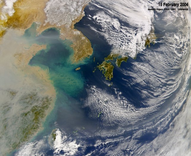 亞洲的大氣污染情況對雲層系統的運作造成了影響。圖片來源：US NASA SeaWiFT project