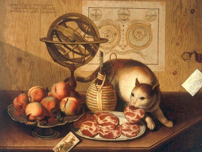 Still Life With Cat" by Sebastiano Lazzari, 18th century