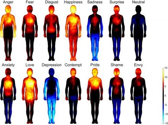 不同情緒下身體的感覺模式。｜image courtesy of Aalto University