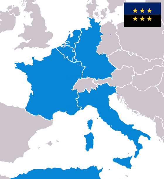 歐洲煤鋼共同體（ＥＣＳＣ）被認為是歐盟的前身，創始會員國有法國、比利時、西德、義大利、荷蘭和盧森堡。 —Public Domain