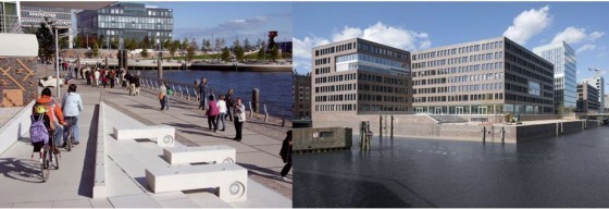 HafenCity河畔的人行道及腳踏車道規定須高於海平面4-5.5公尺；建築物與街道則須高於7.5-8公尺 （圖片來源／worldchanging）