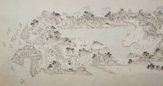 繪於1723～1734年間的雍正台灣輿圖，可以看見台北盆地是一片汪洋，被認為是台北湖存在過的證據。（圖片來源：WeThinker） 