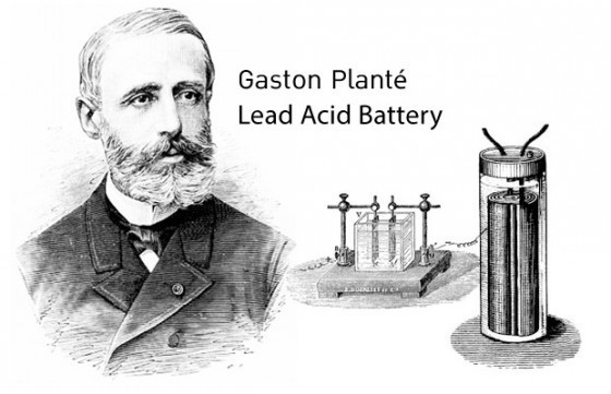 普蘭特和他發明的鉛酸電池。圖片來源：bb-batteryasia.com