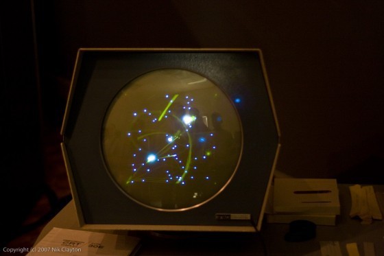 SpaceWar!, being played on the Computer History Museum's restored PDP-1